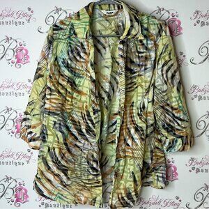 Alia Vibrant Patterned Blouse tropical floral style leafs button up top
